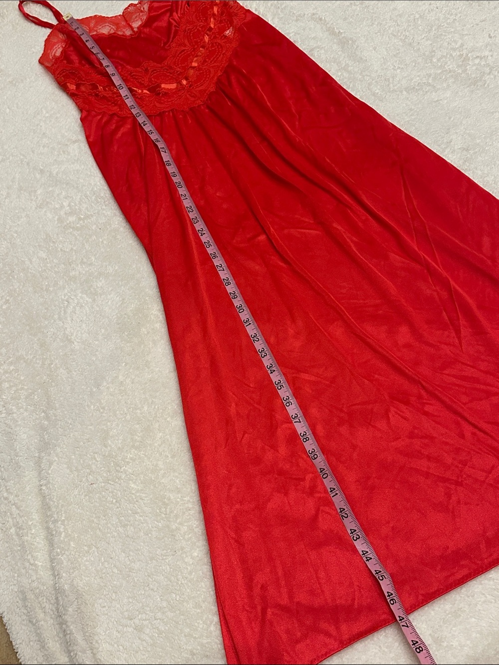 Vintage Red Lace Trim Maxi Slip Dress Nightgown Lingerie Feminine Romantic USA M - Picture 7 of 7